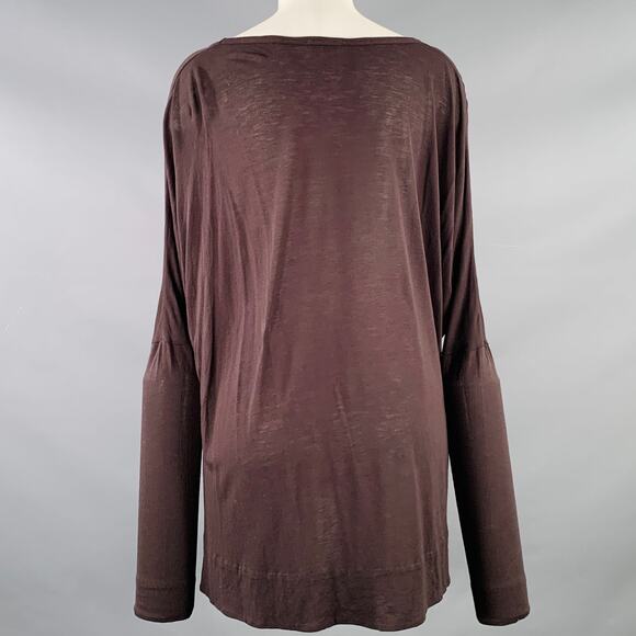 ANN DEMEULEMEESTER Size M Brown Jersey Scoop Neck Casual Top - Picture 3 of 6